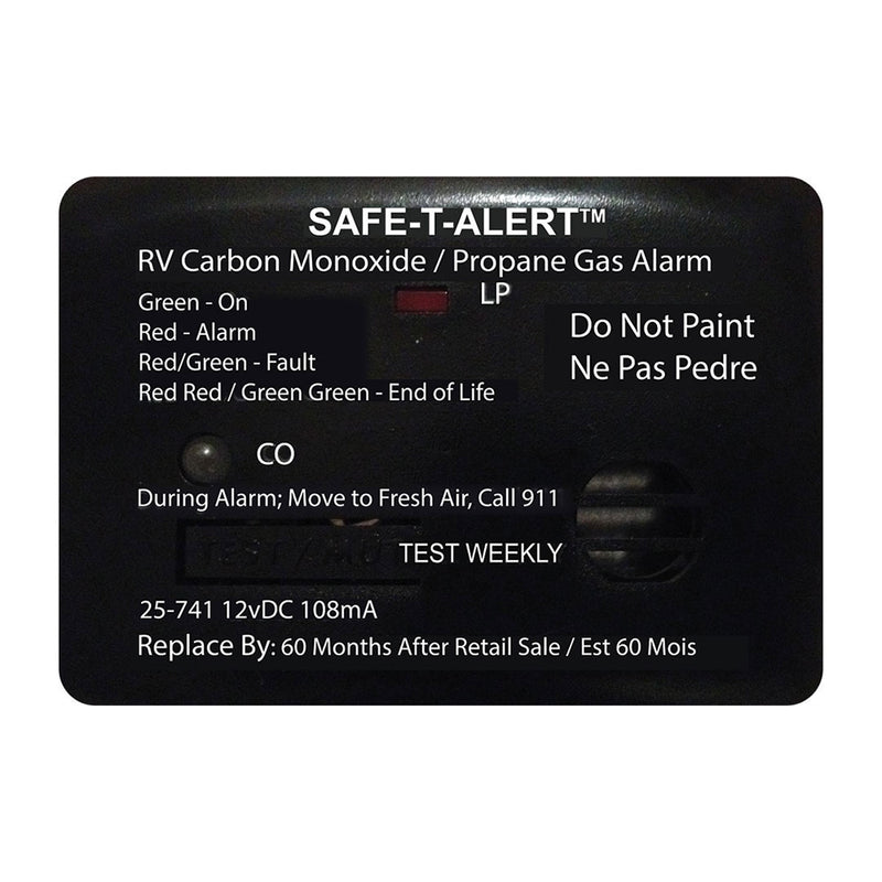 Safe-T-Alert 25 Series Surface Mount Dual Carbon Monoxide/Propane Alarm - 12V Hardwire - Black [25-741-BL]